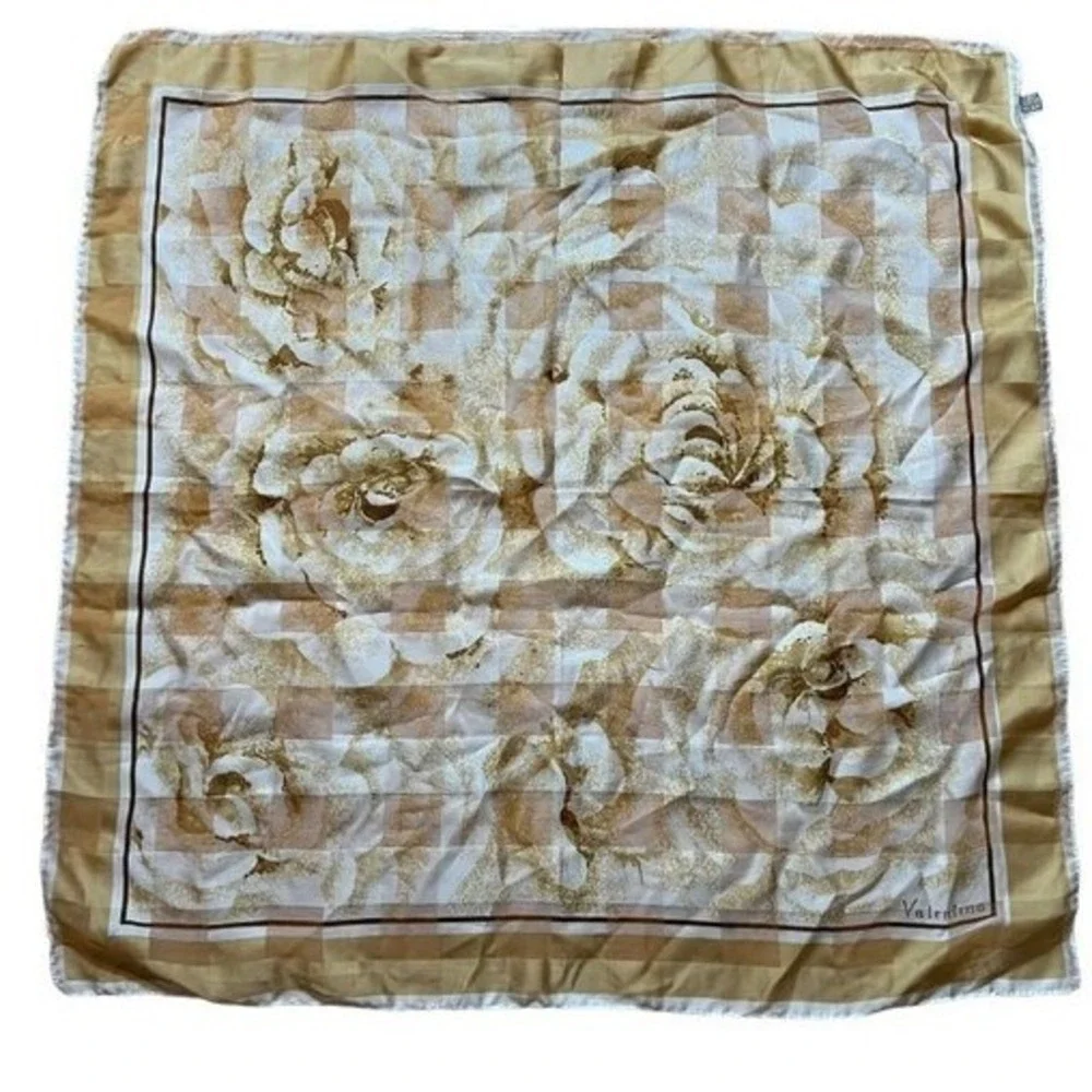 Vintage Terital Gruppo‎ Italian Scarf Beige Brown Rose Floral Pattern